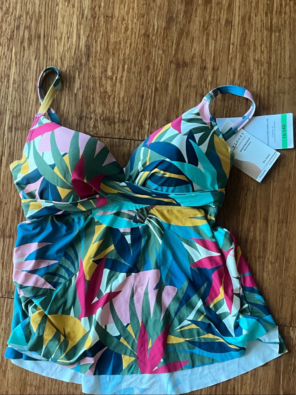 Coco Reef Tropical One-Piece Swimdress in Teal, Pink & Yellow